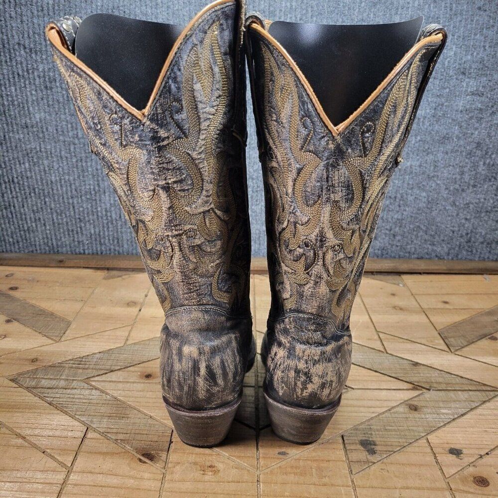 Stetson Women's 8.5 Black Brown Leather Studded Distressed Western Boots - Picture 5 of 9